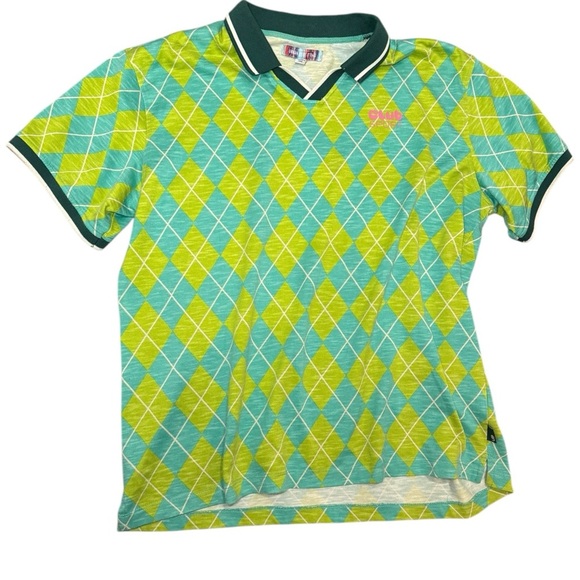 👕 Urban Outfitters Club V-Neck Argyle Polo Golf Shirt Green L 💚✨ - Picture 1 of 3